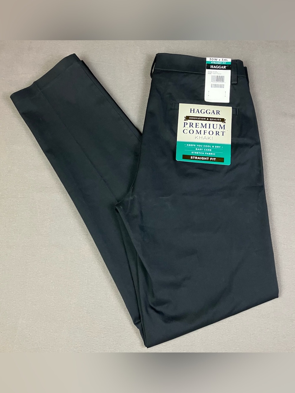 Haggar Men’s Size 30x34 Premium Comfort Khaki Pants Straight Fit Black NWT! New